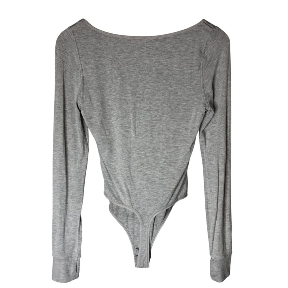 Free People Intimately Free Jersey L/S Bodysuit Sz M Scoopneck Gray Minimalist